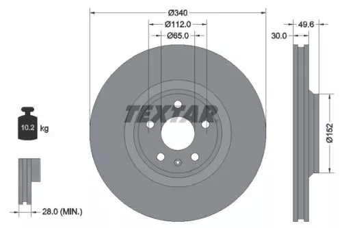 2x Textar Front Vented Brake Discs Pair For Audi Tt