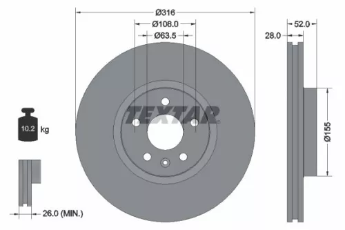 2x Textar Front Vented Brake Discs Pair For Ford Ford Usa Land Rover Volvo Volvo