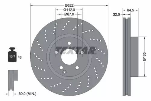2x Textar Front Perforated Brake Discs Pair For Mercedes Mercedes (Bbdc) C-class