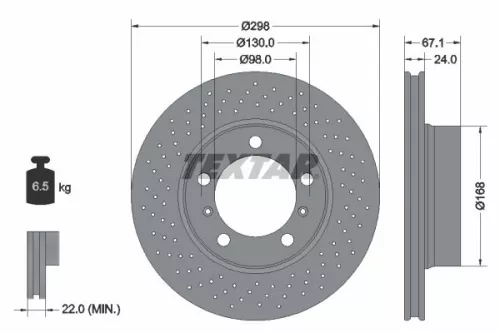 Textar Single Front Left Perforated Brake Disc For Porsche Boxster Cayman          