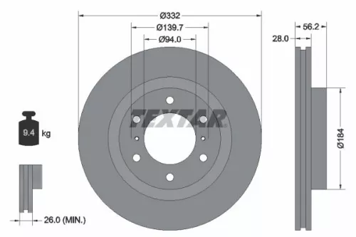 2x Textar Front Vented Brake Discs Pair For Mitsubishi Pajero Pajero Classic Paj