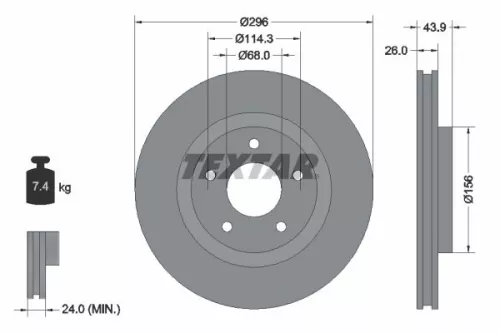 2x Textar Vented Brake Discs Pair