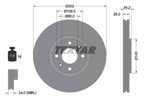 2x Textar Front Vented Brake Discs Pair For Citroën Citroën (Df-psa) Ds Ds (Caps