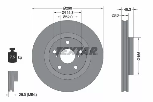 2x Textar Front Vented Brake Discs Pair For Daihatsu Emgrand Englon Geely Gleagl