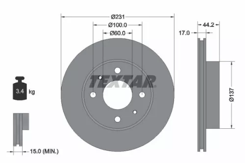 2x Textar Front Vented Brake Discs Pair For Ford Asia & Oceania Suzuki Carry Pro
