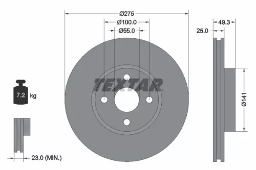 2x Textar Front Vented Brake Discs Pair For Toyota Toyota (Faw) Corolla Corolla 