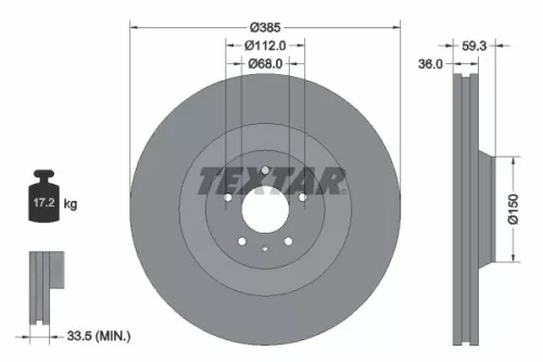 2x Textar Front Vented Brake Discs Pair For Audi A8