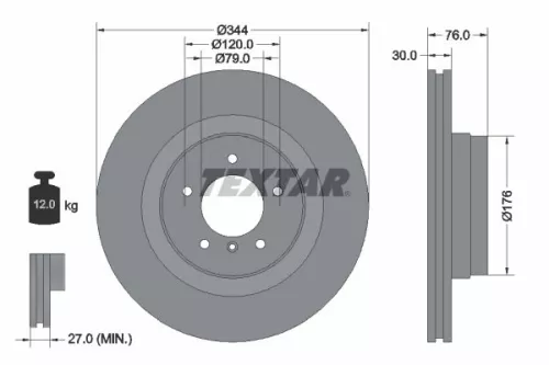 2x Textar Front Vented Brake Discs Pair For Land Rover Range Rover