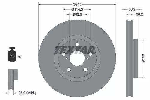 2x Textar Front Vented Brake Discs Pair For Lexus Ls