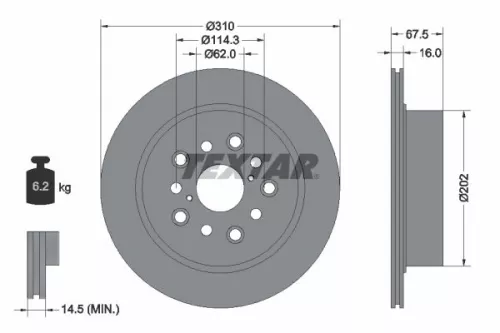 2x Textar Rear Vented Brake Discs Pair For Lexus Ls