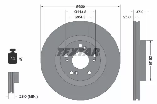 2x Textar Front Vented Brake Discs Pair For Honda Civic