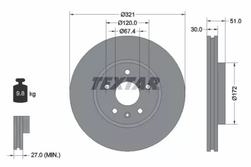 2x Textar Front Vented Brake Discs Pair For Buick Buick (Sgm) Chevrolet Chevrole