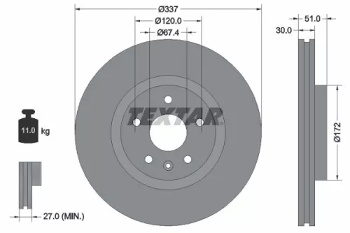 2x Textar Front Vented Brake Discs Pair For Opel Saab Vauxhall 9-5 Insignia