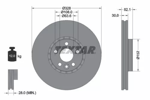 2x Textar Vented Brake Discs Pair