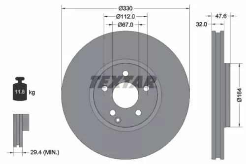 2x Textar Front Vented Brake Discs Pair For Mercedes E-class
