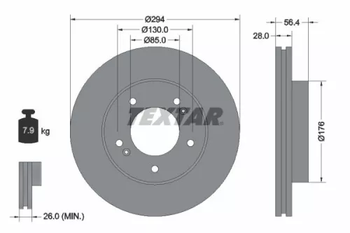 2x Textar Front Vented Brake Discs Pair For Daewoo Roewe (Saic) Ssangyong Actyon