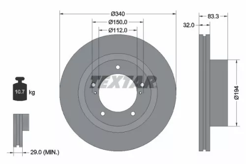 2x Textar Front Vented Brake Discs Pair For Lexus Toyota Toyota (Faw) Land Cruis