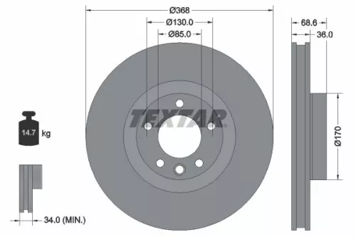 2x Textar Front Vented Brake Discs Pair For Porsche Vw Cayenne Touareg