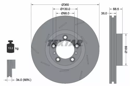 Textar Single Front Left Vented Brake Disc For Porsche Panamera                    