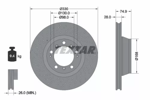 Textar Single Rear Left Perforated Brake Disc For Porsche 911                      
