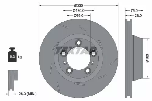 Textar Single Rear Right Vented Brake Disc For Porsche Panamera                    