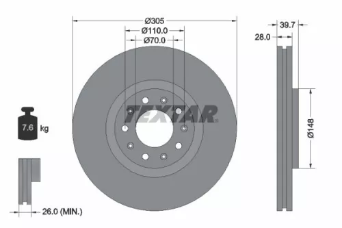 2x Textar Front Vented Brake Discs Pair For Alfa Romeo Chrysler Dodge Fiat (Gac)