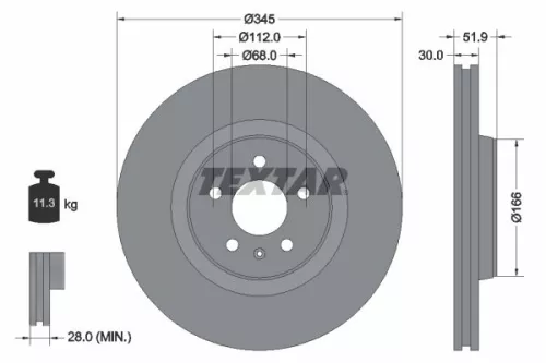 2x Textar Front Vented Brake Discs Pair For Audi Audi (Faw) Porsche A4 A4 Allroa
