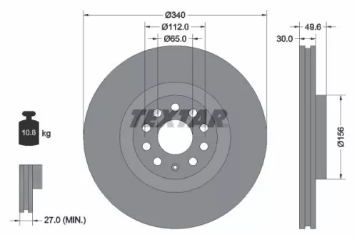 2x Textar Front Vented Brake Discs Pair For Audi Audi (Faw) Cupra Seat Skoda Vw 