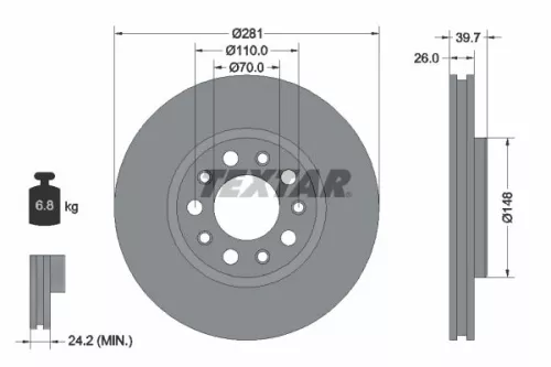 2x Textar Front Vented Brake Discs Pair For Alfa Romeo Fiat Jeep 500x Giulietta 