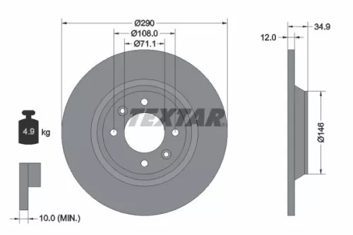 2x Textar Rear Solid Brake Discs Pair For Citroën Ds Ds (Capsa) Peugeot 3008 308