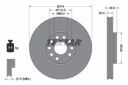 2x Textar Front Vented Brake Discs Pair For Audi (Faw) Seat Skoda Skoda (Svw) Vw