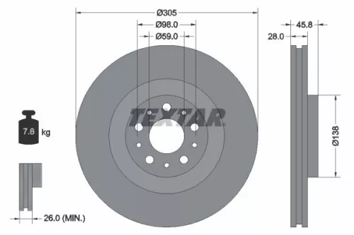 2x Textar Front Vented Brake Discs Pair For Fiat Opel Vauxhall 500l Combo Doblo