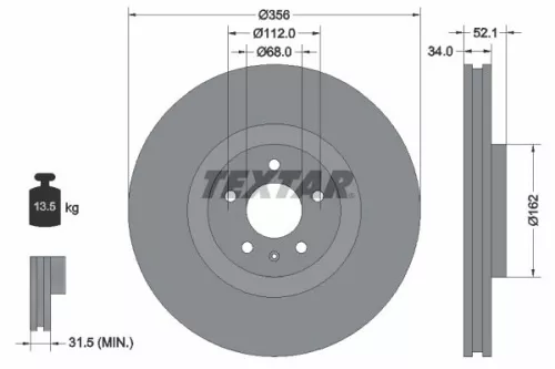 2x Textar Front Vented Brake Discs Pair For Audi Audi (Faw) Vw (Svw) A6 A6 Allro