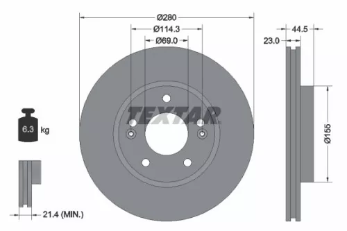 2x Textar Front Vented Brake Discs Pair For Hyundai Hyundai (Beijing) Inokom Kia