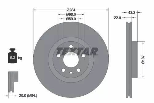 2x Textar Front Vented Brake Discs Pair For Fiat 500 C 500l Panda