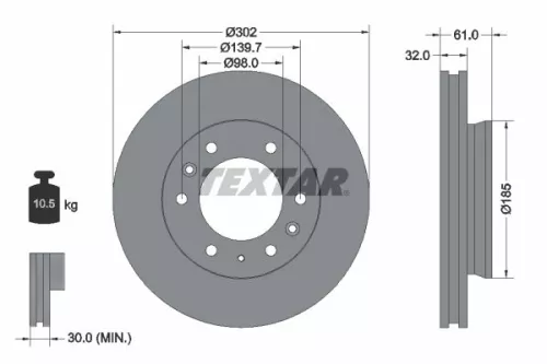 2x Textar Front Vented Brake Discs Pair For Ford Ford Asia & Oceania Ford Austra