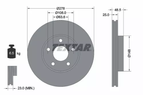 2x Textar Front Vented Brake Discs Pair For Volvo V40