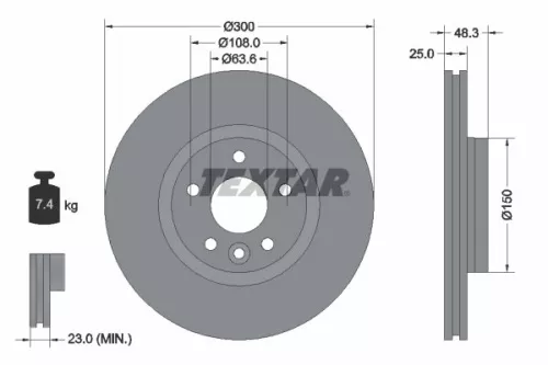 2x Textar Front Vented Brake Discs Pair For Volvo V40