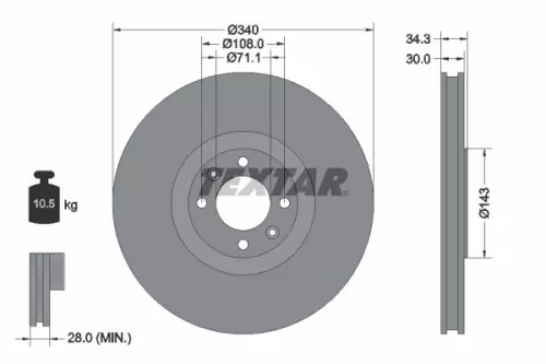 2x Textar Front Vented Brake Discs Pair For Citroën Ds Ds (Capsa) Peugeot 308 30