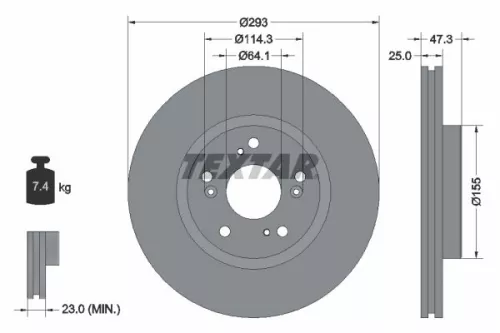 2x Textar Front Vented Brake Discs Pair For Honda Civic