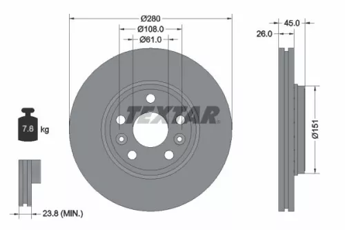 2x Textar Front Vented Brake Discs Pair For Mercedes Renault Citan Kangoo Kangoo