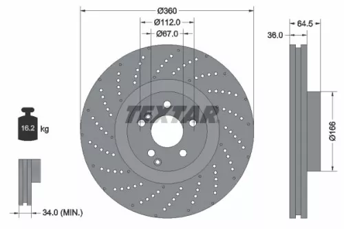 2x Textar Front Perforated Brake Discs Pair For Brabus Mercedes 60s C-class E-cl