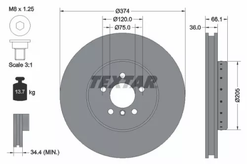 Textar Single Front Left Two-part Brake Disc Brake Disc For Bmw 5 6 7 Series       
