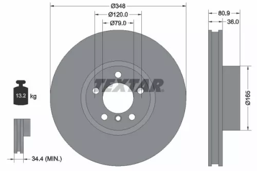 2x Textar Front Vented Brake Discs Pair For Bmw 7 Series