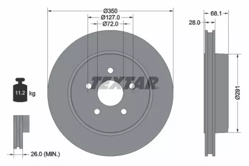 2x Textar Rear Vented Brake Discs Pair For Jeep Grand Cherokee