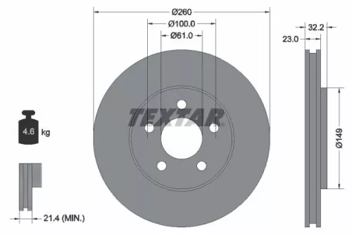 2x Textar Front Vented Brake Discs Pair For Chrysler Dodge Plymouth Breeze Cirru