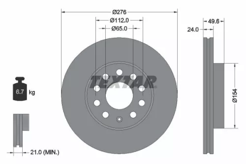 2x Textar Vented Brake Discs Pair