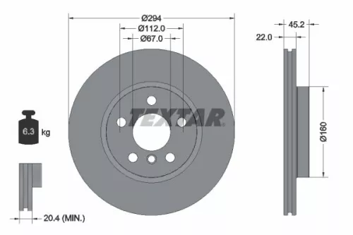 2x Textar Vented Brake Discs Pair