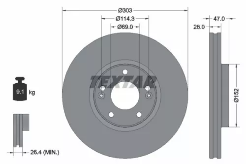 2x Textar Front Vented Brake Discs Pair For Hyundai Kia Grandeur Opirus