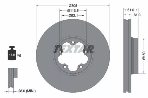 2x Textar Front Vented Brake Discs Pair For Ford Ford Australia Transit